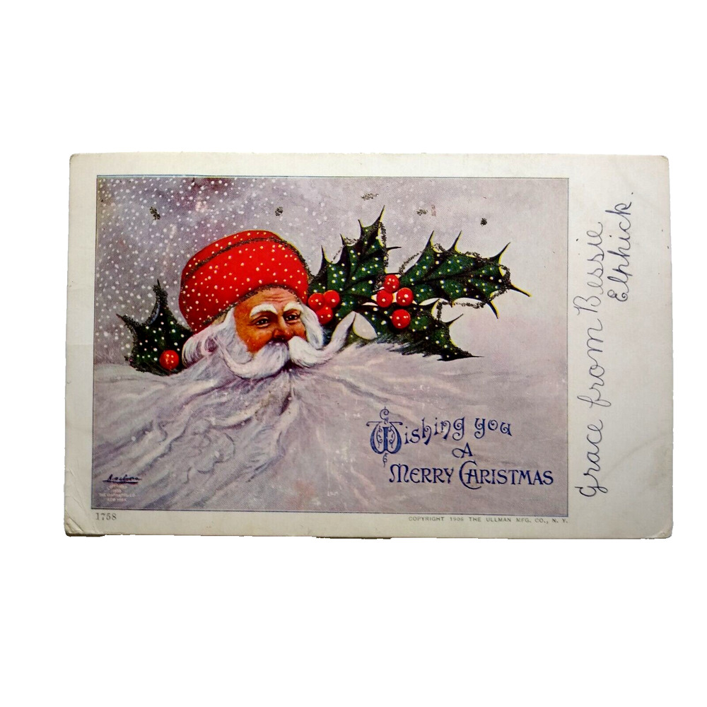 Santa Claus Head Mountain Beard Christmas Postcard Fantasy Ullman 1906 Glitter